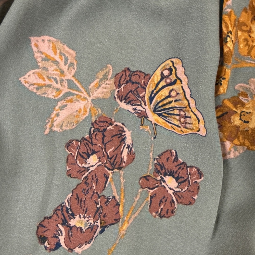 Free People Top Blouse Floral Cottage MED Butterfly Career Dressy Flowy Smocked - Picture 4 of 10